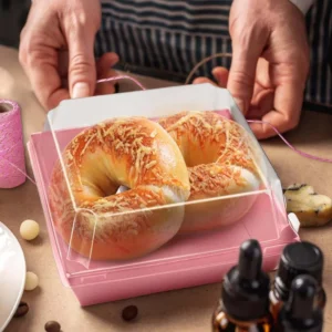 Pink Paper Cake Box with Transparent Lid for Desserts, Muffins, Cookies, and Charcuterie