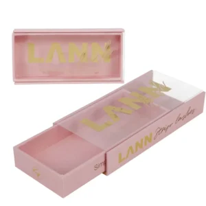 Pink Sliding PVC Transparent Window Drawer Box Luxury Eyelash Packaging Box Custom Logo
