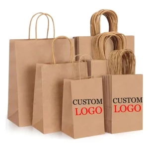 Plain Brown Recycled Kraft Paper Tote Bag with Handle for Takeaway and Shopping