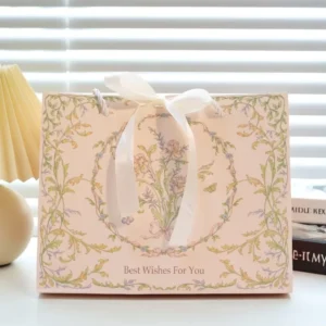 Plant Fiber Compostable Waterproof Paper Gift Bag with Cotton Handle and Custom Embossed Logo