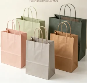 Plastic-Free Morandi Shade Kraft Paper Carry Bag with Custom Logo