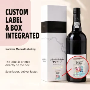 Port Wine Paper Box and Matching QR Label Set Custom Single Bottle Gift Packaging OEM Logo