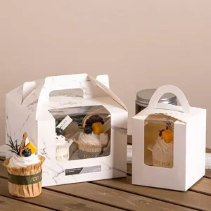 Portable Cake Box with Windows for Hand-Carry Baking with Matte Lamination and Embossing
