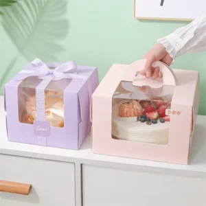 Portable Kraft Paper Window Cake Box for Weddings, Parties, and Snacks