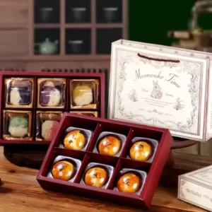 Portable Square Disposable Kraft Paper Cake Box with Transparent Skylight and Gold Foil Macaron Packaging