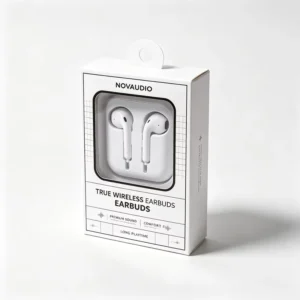 Premium Black White Monochrome Style Bluetooth Earphone Paper Packaging Box with PVC Window Hang Hole