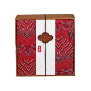 Premium Corporate Gift Box for Mid Autumn Festival Luxury Brocade Mooncake Packaging with Wood Frame