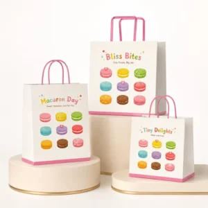 Premium Custom Eco Friendly Macaron Pattern Bakery Packaging Paper Bag Food Grade Kraft Paper Bag for Pastry Cookie Shop