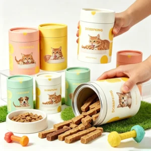 Premium Custom Logo Printed Grade Kraft Cylinder Aluminum Foil Sealed Moisture Proof Dog Cat Treat Pet Food Paper Tube