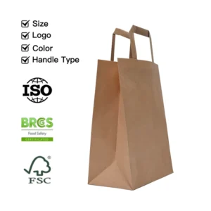 Premium Food Grade Eco Friendly Custom Printed Logo Design Bakery Takeaway Kraft Paper Food Bag