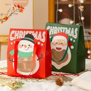 Premium High Definition Printing Christmas Window Design Paper Bag With Velcro Closure & Ribbon Handle