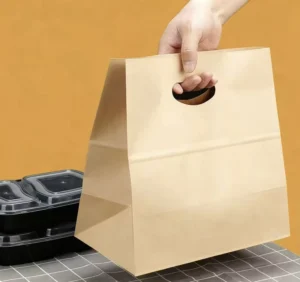 Printed Brown Kraft Paper Bag with Handle Restaurant Fast Food Takeaway Bag
