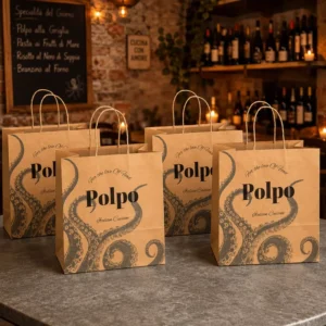 Printed Kraft Large Brown-Bottom Greaseproof Paper Bags with Handle for Coffee