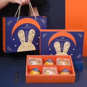 Printed Logo Foldable Paper Mooncake Gift Box with Handle