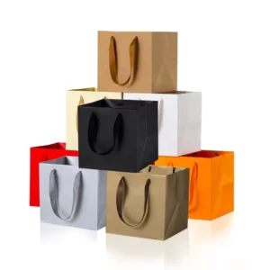 Printed Logo White and Brown Kraft Paper Shopping Gift Bags with Handles