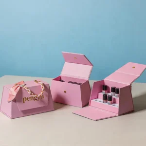 Printed Textured Logo Magnetic Closure Grey Board Packaging Box for Cosmetics and Nail Polish, Trapezoidal