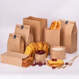 Promotion Eco Friendly Kraft Paper Food Take Away Packaging Bags with Square Bottom for Milk and Snacks