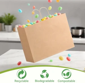 Promotional Reusable Custom Printing Luxury Brown White Restaurant Food Takeaway Packaging Kraft Paper Bag With Handle