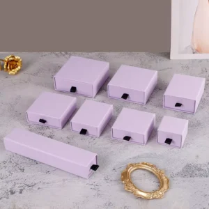 Purple Paper Sliding Drawer Jewelry Gift Box Storage Case for Earrings Necklace Ring Bracelet Watch Display