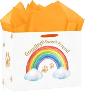 Rainbow Bridge Pet Memorial Gift Bag China Paper 1 Count Tissue Paper Greeting Card for Dog Cat Loss Sympathy Bereavement