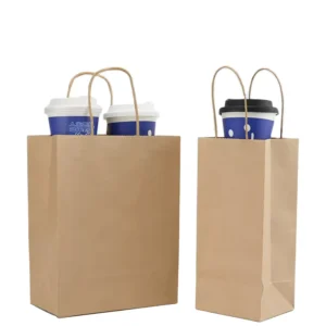 Ready Bulk Coffee Restaurant Catering Food Takeaway Packaging Brown Kraft Paper Bag with Handle