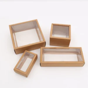 Rectangle Kraft Paper Packaging Box With Transparent PVC Window Lid, Foldable