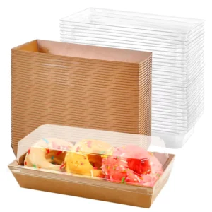 Rectangular Baking Paper Box with Transparent Lid for Sandwiches Bread Cooked Food Kraft Paper Lunch Boxes Oil Resistant