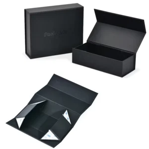 Rectangular Flat-Foldable Black Cardboard Packaging Box with Logo