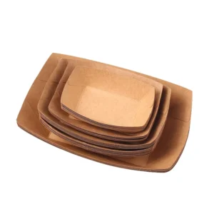 Rectangular Kraft Coated Paper Disposable Food Tray Recycled Materials For Restaurant Sushi Hot Dog Serving