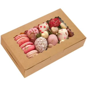 Rectangular Kraft Paper Window Box for Cake, Dessert, and Biscuit Packaging, White Cardboard
