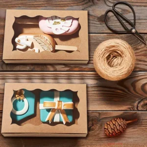 Rectangular Kraft Paper Window Gift Box for Candy, Dessert, Christmas, Wedding, and Party Packaging