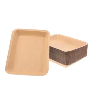 Rectangular Kraft Pulp Disposable Fruit Tray with Clear Lid