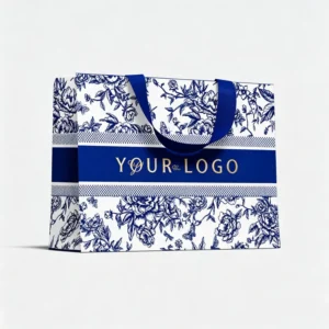 Recyclable 190-230gsm White Card Paper Tote with Screen-Printed Design, Inner-Belt Ribbon Handle, Custom Logo
