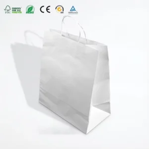 Recyclable Biodegradable Kraft Paper Takeout Bag with Handle, Food-Grade, Restaurant, Coffee, Shopping