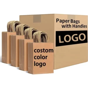 Recyclable Brown Kraft Paper Bag with Handles for Food Takeaway, Pizza and Sushi