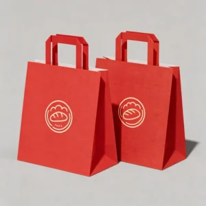Recyclable Brown Kraft Paper Bag with Reinforced Flat Rope Handle, Heavy Load, Custom Screen-Printed Logo, Retail Packaging