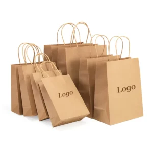 Recyclable Brown Shopping Gift Kraft Paper Bags with Custom Logo and Handle for Restaurant Fast Food Delivery