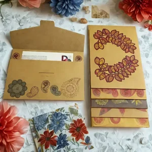 Recyclable Coated Paper Envelope with Paisley Floral Design, Greeting Card Stationery, and Glossy or Matte Lamination