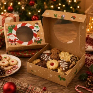 Recyclable Craft Paper Cookie and Cake Boxes with Clear Window for Christmas and Holiday Party Favors