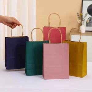 Recyclable Custom Brown and White Kraft Paper Handle Bags with Printed Logo