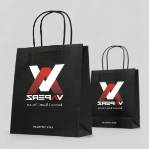 Recyclable Custom Logo Black Kraft Paper Bag with Handles for Grocery, Restaurant, and Coffee Shop
