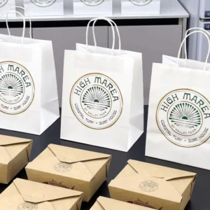 Recyclable Custom Logo Kraft Paper Takeaway Bag with Handle