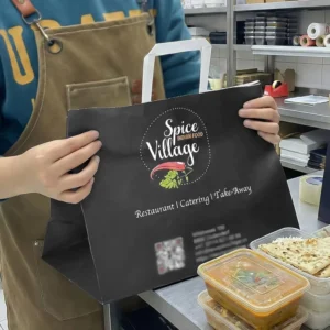 Recyclable Custom Logo Restaurant Carry Delivery Takeaway Bag Lunch Food Packing Kraft Paper Bag With Handle