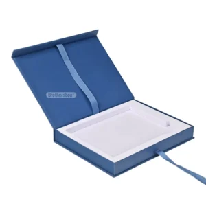Recyclable Customizable Handmade Rigid Magnetic Paper Flip Box with Ribbon
