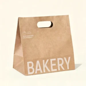 Recyclable Customized Kraft Paper Shopping Bag with Die-Cut Handles for Fast Food and Bakery Takeaway