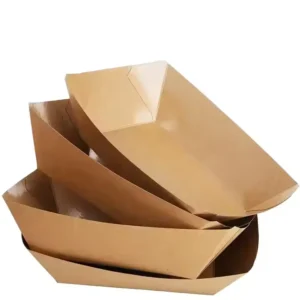 Recyclable Disposable Food Grade Commercial Grade Coated Kraft Paper Rectangle Boat Tray for Pizza, Salad, Snacks, and Bread