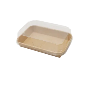 Recyclable Disposable Kraft Paper Catering Tray for Pastry, Sushi, and Dessert Takeaway with Matte Lamination and UV Coating