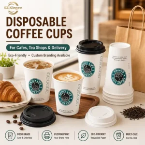 Recyclable Eco-Friendly Disposable Double-Wall Paper Coffee Cup with Lids
