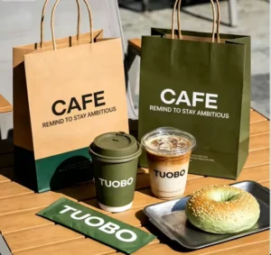 Recyclable Eco Friendly Kraft Paper Bag Custom Logo Printed Fast Food Takeaway Cafe Shop Packaging Bag