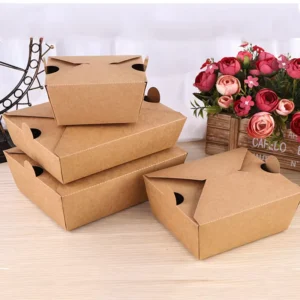 Recyclable Eco-Friendly Kraft Paper Square Lunch Box, Microwave Safe Takeaway Food Container